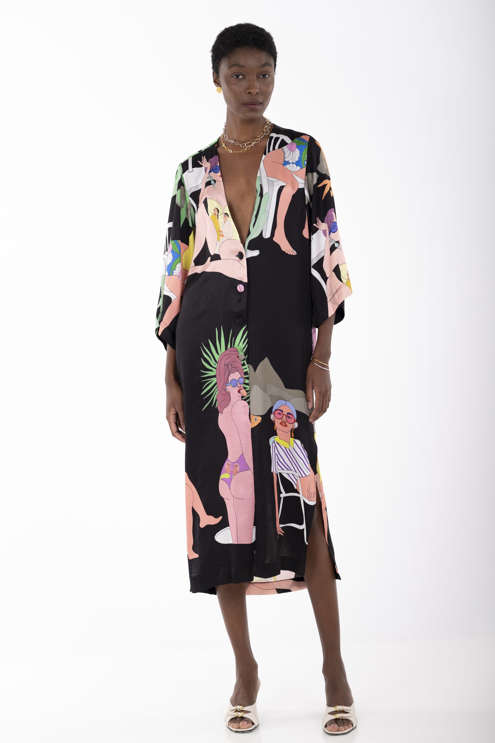 Beach black kimono a